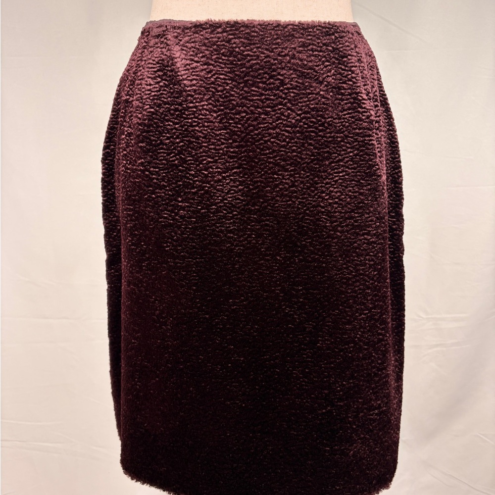 Burgundy Textured Midi Skirt Side Slit Size 4 Lined Fall Winter
